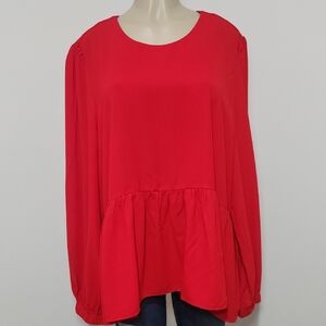 Pomander Plus Vibrant Red Blouse Long Sleeve Plus Saze XXXL